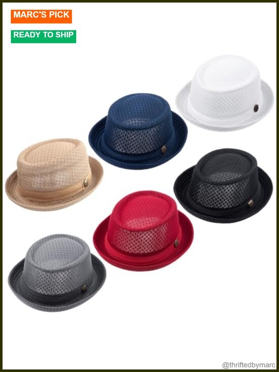 Straw Mesh Fedora Pork Pie Hat, Lightweight Summer Boater Beach Cap main image 4